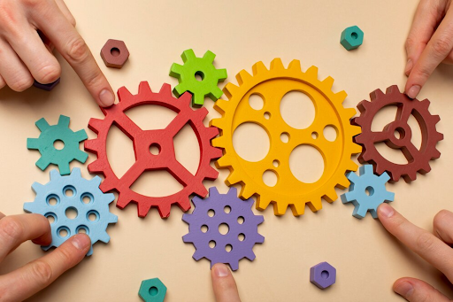 Still life business roles with various mechanism pieces